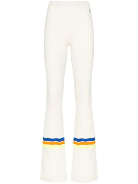 white ribbed flared trousers