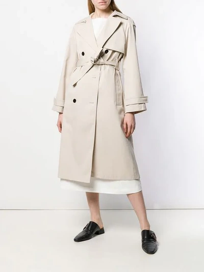 Staple Classic Crepe Long Trench Coat In Bone White