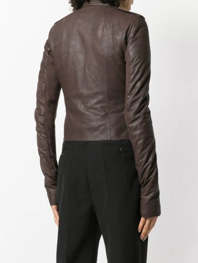 Shop Rick Owens Zipped Biker Jacket - Brown