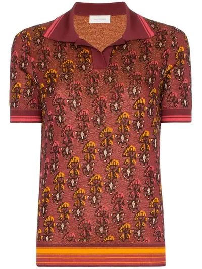 WALES BONNER FLORAL JACQUARD KNIT POLO SHIRT - 红色