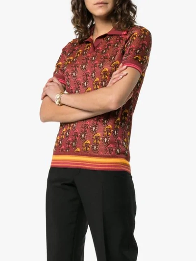 Shop Wales Bonner Floral Jacquard Knit Polo Shirt In Red