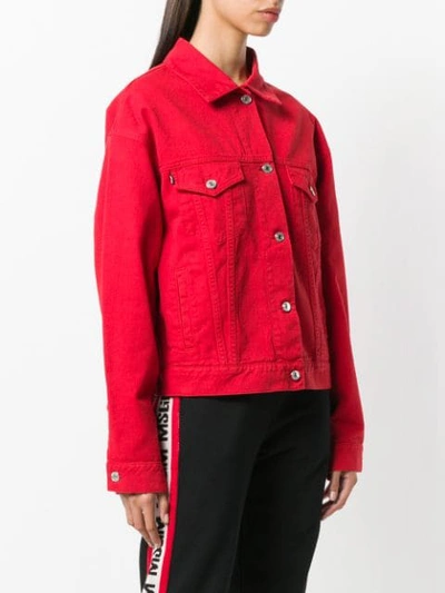 Shop Msgm Logo Embroidered Denim Jacket In Red