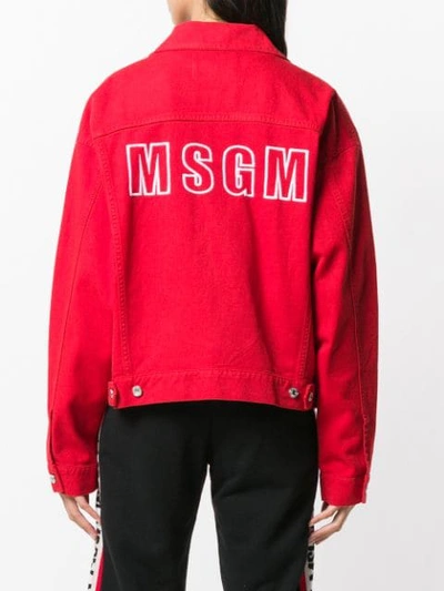 Shop Msgm Logo Embroidered Denim Jacket In Red