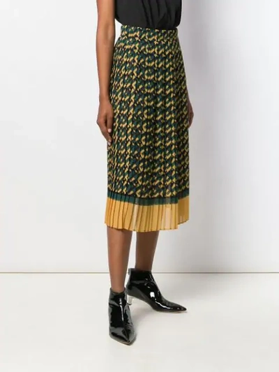 Shop Elisabetta Franchi Logo Print Pleated Skirt In Green