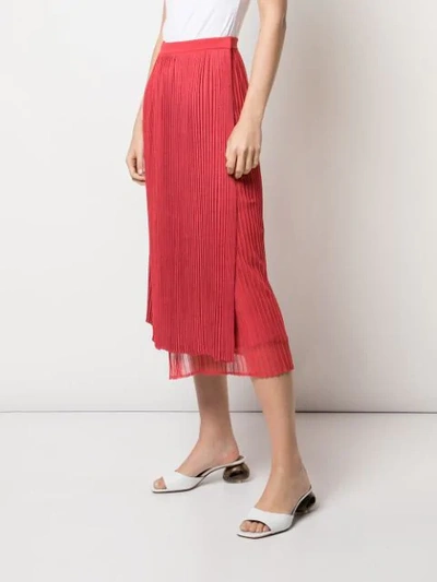 Shop Marina Moscone High-waist Pleated Silk Skirt In Red