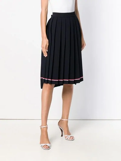 Shop Thom Browne Tipping Stripe Long Pleated Skirt In Blue