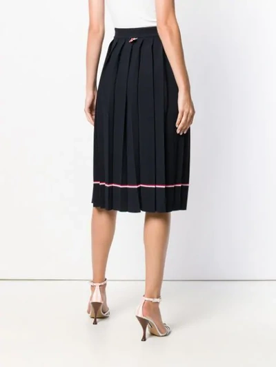 Shop Thom Browne Tipping Stripe Long Pleated Skirt In Blue