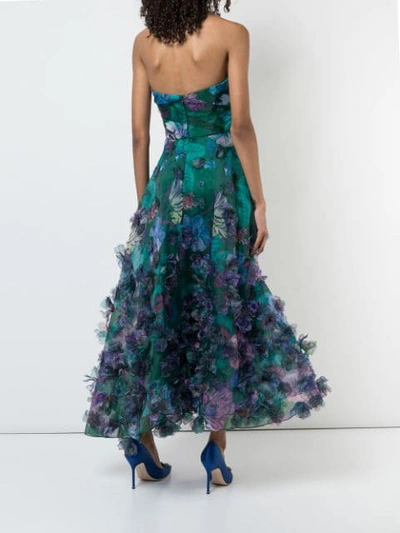 Shop Marchesa Notte Strapless 3d Floral Embroidered Dress In Green
