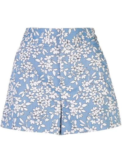 Shop Alice And Olivia Cady Floral Print Shorts In Blue