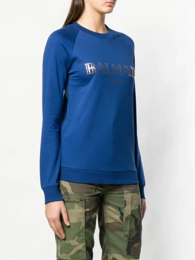 Shop Balmain Logo Print Sweatshirt In Blue