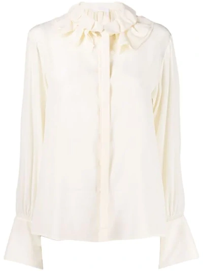 Shop Chloé Pussy-bow Fitted Blouse In Neutrals