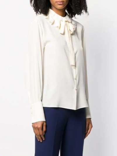 Shop Chloé Pussy-bow Fitted Blouse In Neutrals