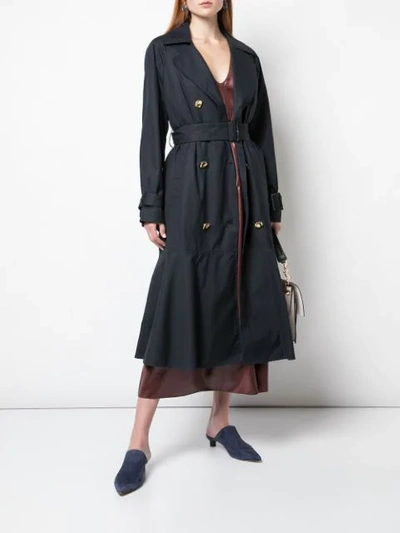 Shop Tibi Double Breasted Trench Coat In Blue