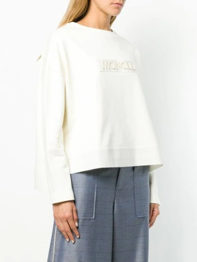Shop Moncler Loose Fit Logo Sweatshirt In White