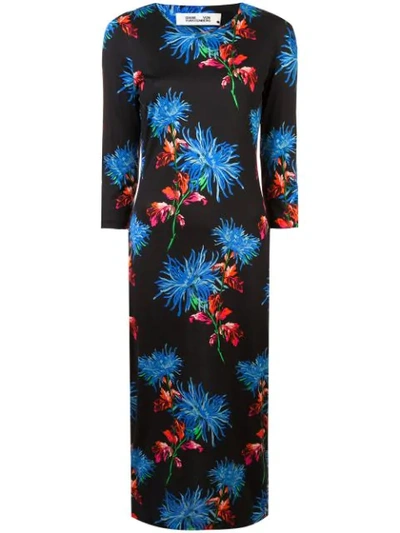 Shop Diane Von Furstenberg Floral Shift Dress In Black