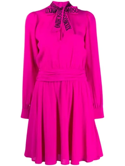 Shop Moschino Pussy-bow Flared Dress In Pink