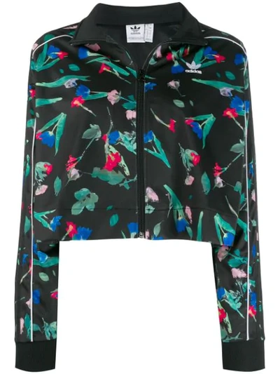 Adidas Floral Cropped Track Jacket In Black | ModeSens