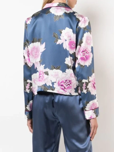 Shop Fleur Du Mal Floral Silk Pajama Top In Blue