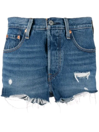 Shop Levi's Distressed Mini Shorts In Blue