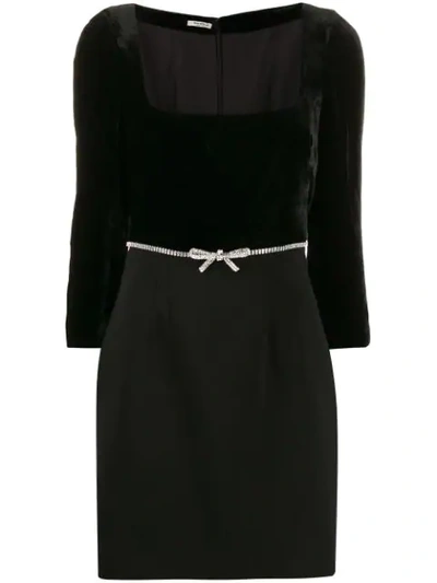 Shop Miu Miu Embellished Mini Dress In Black