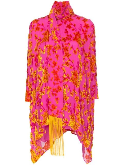 TALLER MARMO PRIMAVERA VELVET-FLORAL EMBROIDERED DRESS - 粉色