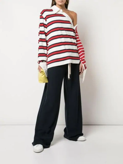 MONSE STRIPED OFF SHOULDER SHIRT - 白色