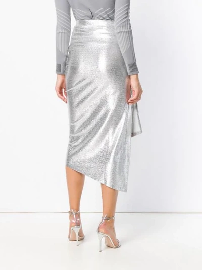 Shop Paco Rabanne Ruched Lamé Midi Skirt - Metallic