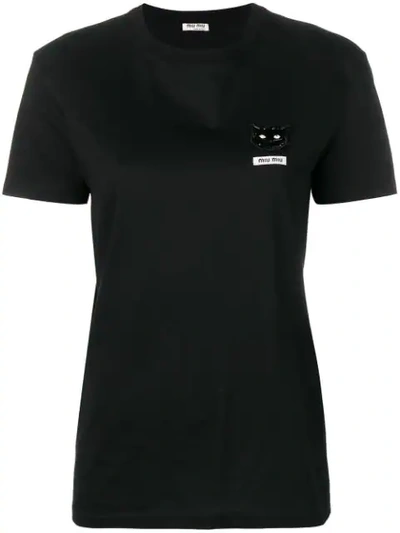 Shop Miu Miu Cat Embellished T-shirt In Black
