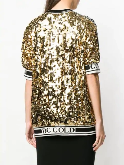 Shop Dolce & Gabbana Logo Trim Sequin T-shirt In Gold