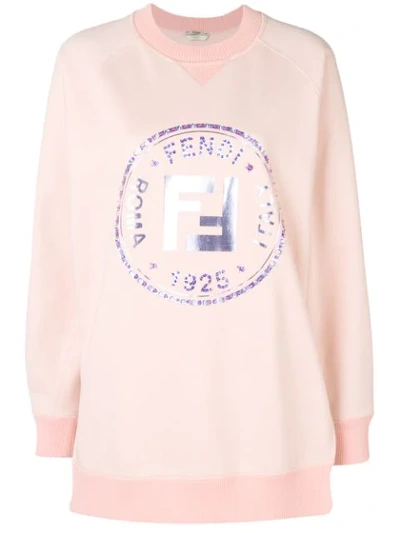 Shop Fendi Embellished Ff Logo Sweatshirt In Pink