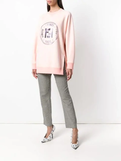 Shop Fendi Embellished Ff Logo Sweatshirt In Pink