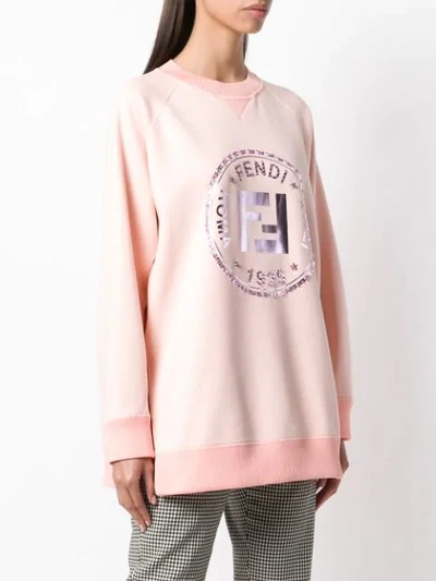 Shop Fendi Embellished Ff Logo Sweatshirt In Pink