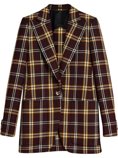 Shop Burberry Check Fitted Blazer - Red