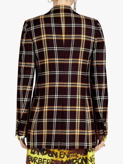 Shop Burberry Check Fitted Blazer - Red