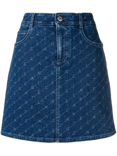 Shop Stella Mccartney Logo Print Denim Skirt In Blue