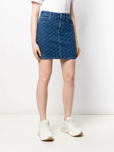 Shop Stella Mccartney Logo Print Denim Skirt In Blue