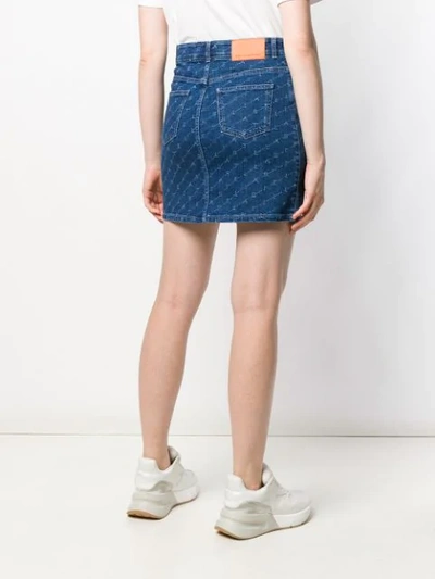 Shop Stella Mccartney Logo Print Denim Skirt In Blue