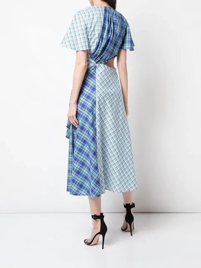 Shop Prabal Gurung Plaid Flutter Sleeve Dress In Blue