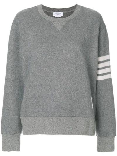 Shop Thom Browne Engineered 4-bar Stripe Crew Neck Sweatshirt In Double Face Cashmere In Grey