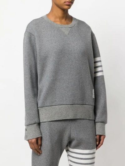 Shop Thom Browne Engineered 4-bar Stripe Crew Neck Sweatshirt In Double Face Cashmere In Grey