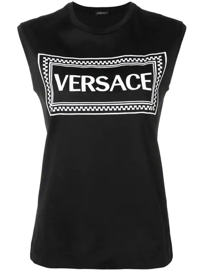 VERSACE LOGO EMBROIDERED TANK TOP - 黑色