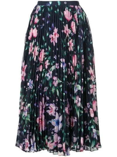 Shop Marchesa Notte Floral Pleated Skirt In Navy