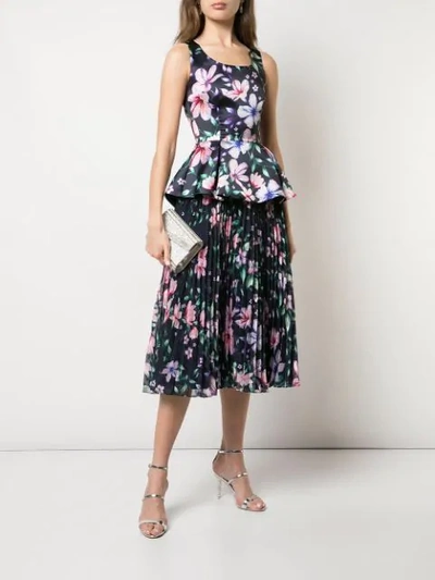 Shop Marchesa Notte Floral Pleated Skirt In Navy