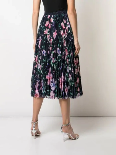 Shop Marchesa Notte Floral Pleated Skirt In Navy