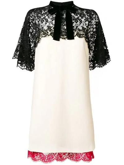 Shop Gucci Lace Panels Short Dress In 9066 Almond Flower