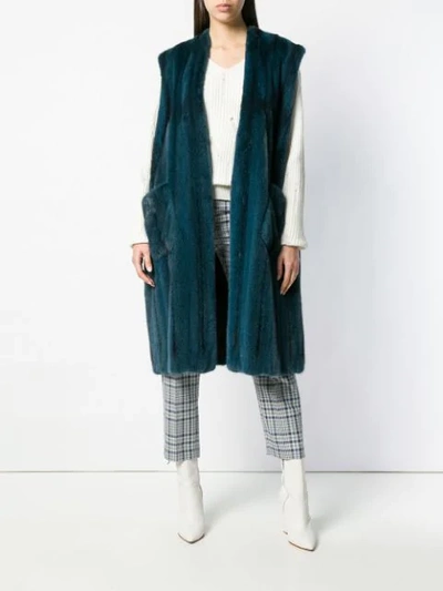 Shop Liska Sleeveless Long Coat In Blue