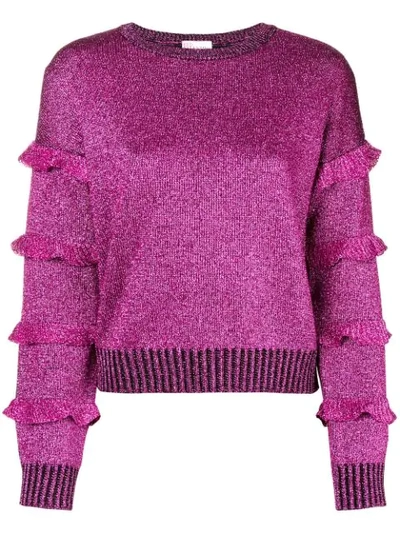 Shop Red Valentino Round Glitter Ruffle Sleeve Sweatshirt In Pink