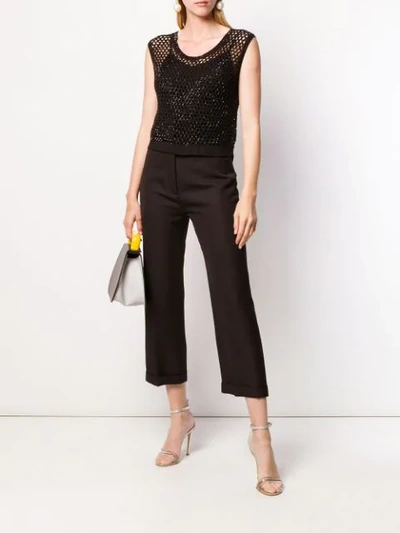Ermanno Scervino Boxy Top In Black Perforated Knit With Rhinestones In Black