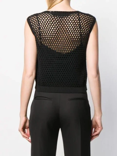 Ermanno Scervino Boxy Top In Black Perforated Knit With Rhinestones In Black