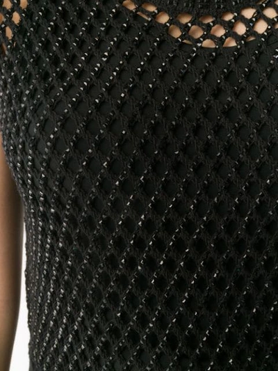 Ermanno Scervino Boxy Top In Black Perforated Knit With Rhinestones In Black